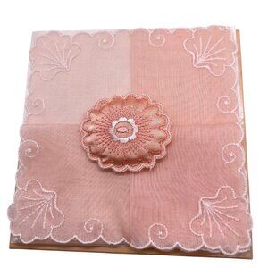 Vintage Swiss Embroidered Handkerchief Scented Sachet Set 100% Cotton Peach READ